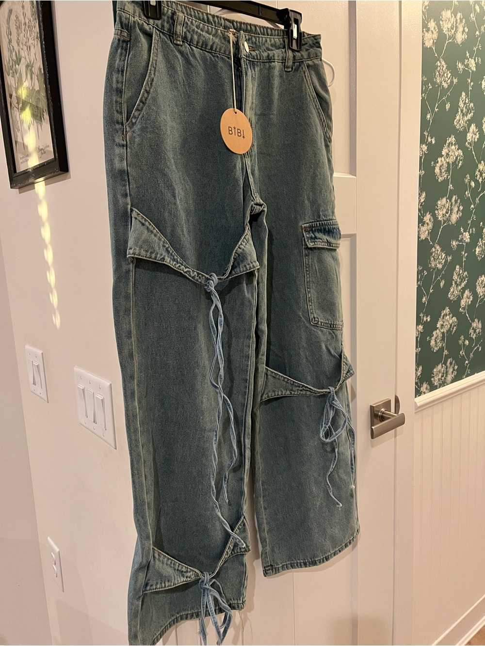 BiBi Utility Cargo Jeans with Drawstring Details NWT